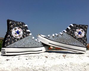 Converse All Star Personalizzate Glitter Argento & Pepe Sale