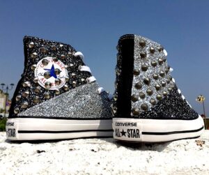 Converse All Star Personalizzate Glitter Argento & Pepe Sale "DIAGON ALLEY"