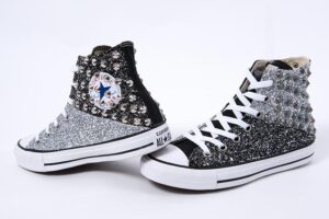 Converse All Star Personalizzate Glitter Argento & Pepe Sale