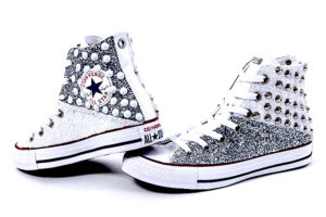 Converse All Star Personalizzate Glitter Argento & Bianco 