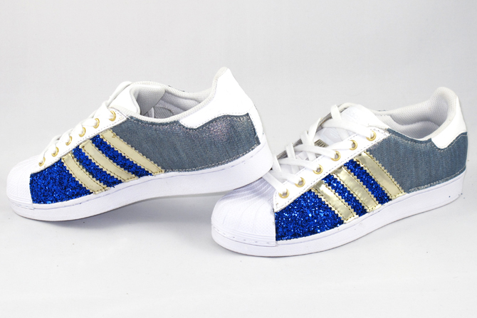 Adidas Superstar Personalizzate Glitter Blu | LLab scarpe personalizzate