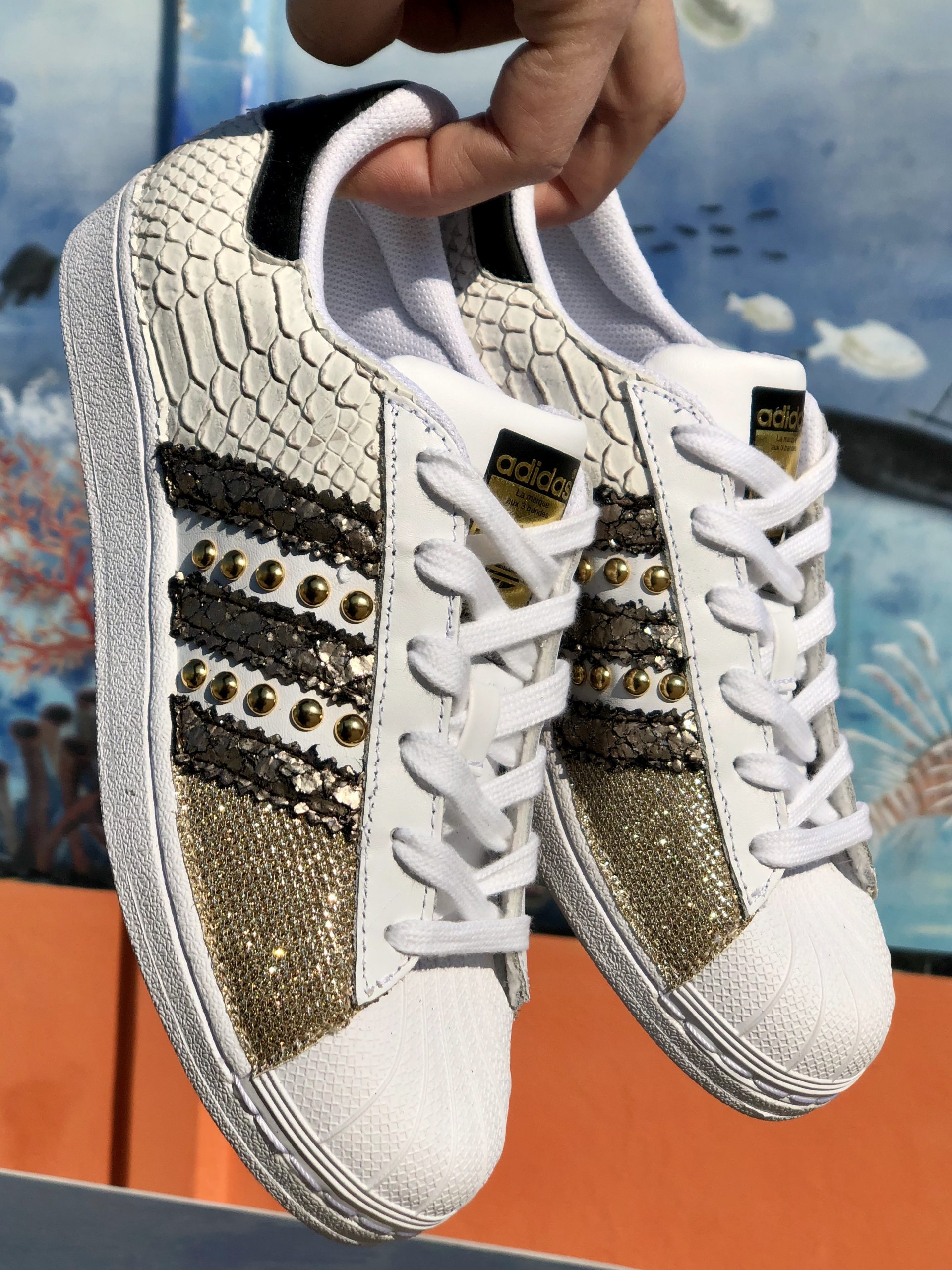 Adidas Superstar Personalizzate Off-White Oro عطر مفارش