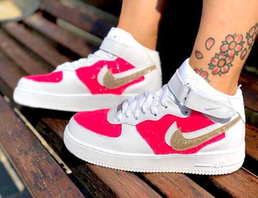 Nike Air Force One Custom Mid Glitter Fuxia