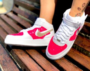 Nike Air Force One Custom Mid Glitter Fuxia