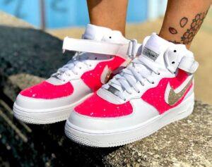 Nike Air Force One Custom Mid Glitter Fuxia