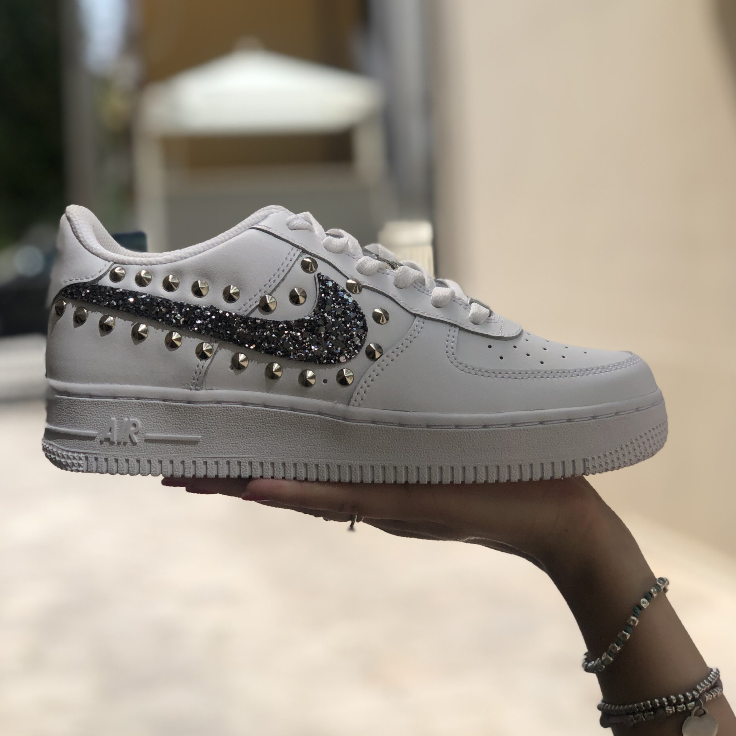 Nike Air Force One Custom Glitter Antracite & Borchie