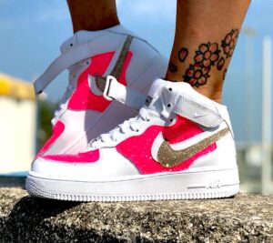 Nike Air Force One Custom Mid Glitter Fuxia