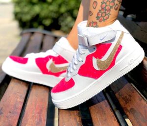 Nike Air Force One Custom Mid Glitter Fuxia