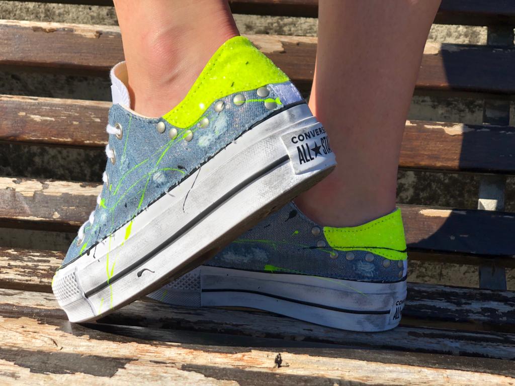 Converse All Star Platform Low Dirty Denim Yellow Fluo