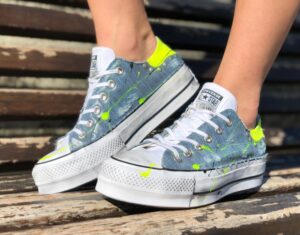 Converse All Star Platform Low Dirty Denim Yellow Fluo