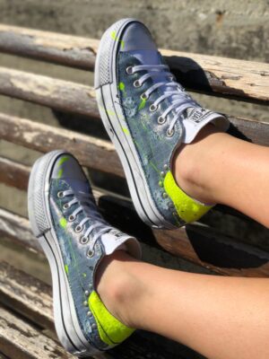 Converse All Star Platform Low Dirty Denim Yellow Fluo
