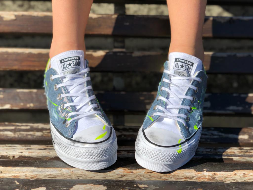 Converse All Star Platform Low Dirty Denim Yellow Fluo