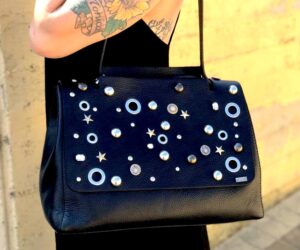 BORSA GRANDE PELLE NERA BORCHIATA 