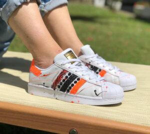 Adidas superstar white glitter stripes clearance
