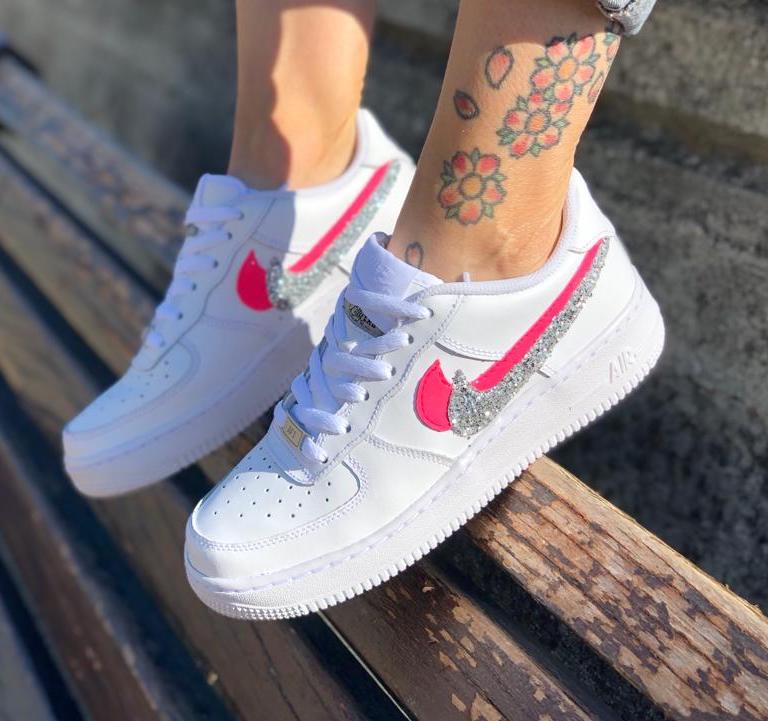 Nike Air Force One Custom Argento \u0026 Fuxia | Lillylab scarpe personalizzate