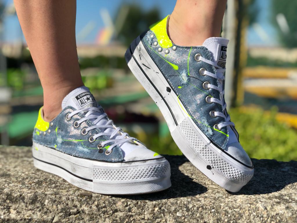 Converse All Star Platform Low Dirty Denim Yellow Fluo