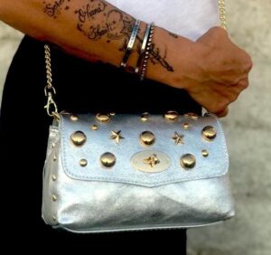BORSA PICCOLA PELLE ARGENTO BORCHIATA "ANDROMEDA"