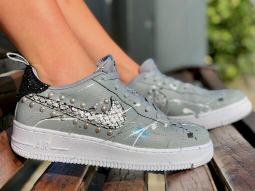 Nike Air Force One Custom Grigio Borchie & Glitter