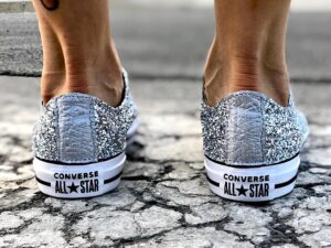 Converse All Star Personalizzate LOW Glitter & Pelle Argento