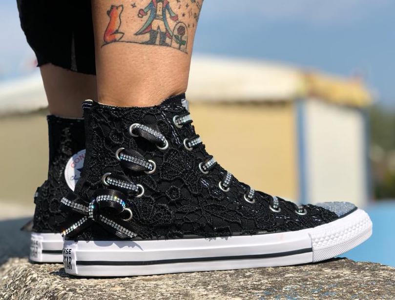 Converse All Star Personalizzate Matrimonio Fiocco Nero Luxury