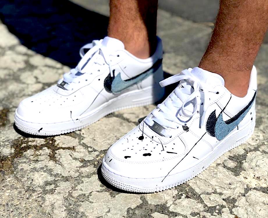 Nike Air Force One Custom Baffo Denim LLab Scarpe Personalizzate