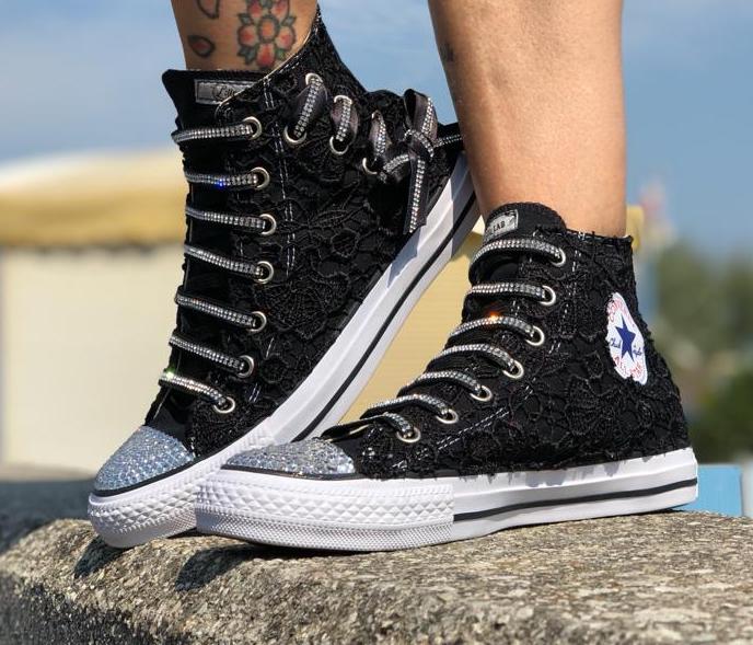 Converse All Star Personalizzate Matrimonio Fiocco Nero Luxury