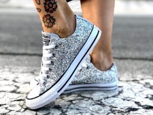 Converse All Star Personalizzate LOW Glitter & Pelle Argento