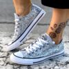 Converse All Star Personalizzate LOW Glitter & Pelle Argento