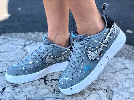 Nike Air Force One Custom Grigio Borchie & Glitter