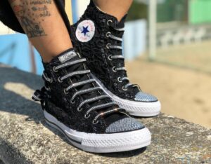Converse All Star Personalizzate Matrimonio Fiocco Nero Luxury