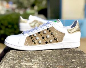 Adidas Stan Smith Personalizzate Lurex Oro, Perle & Borchie
