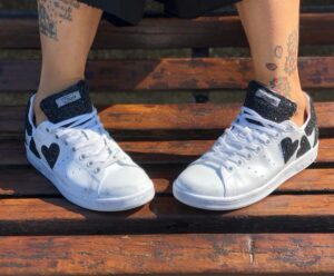 Adidas Stan Smith Personalizzate Cuori & Glitter Nero