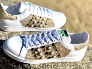 Adidas Stan Smith Personalizzate Lurex Oro, Perle & Borchie