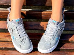 Nike Air Force One Custom Grigio Borchie & Glitter