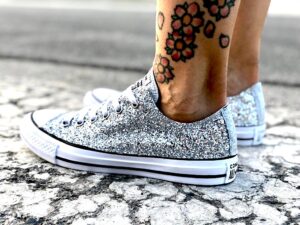 Converse All Star Personalizzate LOW Glitter & Pelle Argento