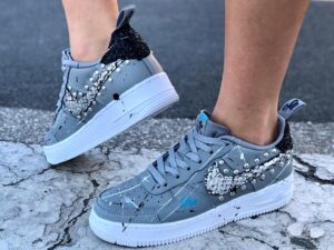 Nike Air Force One Custom Grigio Borchie & Glitter