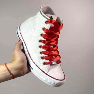 Converse All Star Personalizzate Sposa Raso Laccetti Rossi