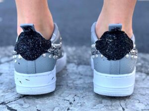 Nike Air Force One Custom Grigio Borchie & Glitter