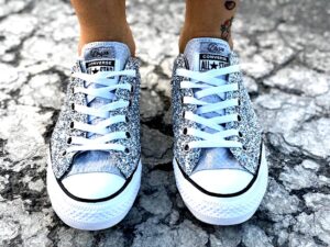 Converse All Star Personalizzate LOW Glitter & Pelle Argento