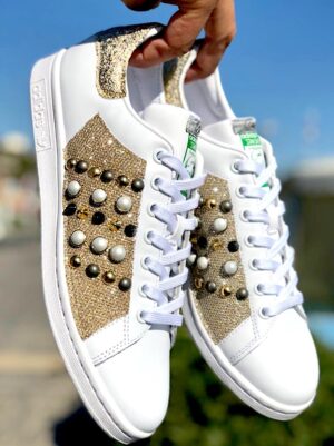 Adidas Stan Smith Personalizzate Lurex Oro, Perle & Borchie