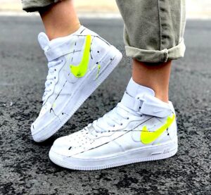 Nike Air Force One Custom MID Giallo Fluo & Dirty Vintage
