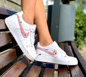 Nike Air Force One Custom Eco Pitone & Sporcatura Rosa