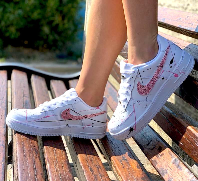 Nike Air Force One Custom Eco Pitone & Sporcatura Rosa
