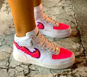 Nike Air Force One Custom MID Glitter Rosa Fuoco & Fiamme