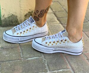 Converse All Star Personalizzate LOW Pitone Off-White & Borchie Oro