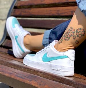Nike Air Force One Custom Glitter Azzuro & Doppio Baffo Pelle Tiffany Nike Air Force One Custom Glitter Azzuro & Doppio Baffo Pelle Tiffany