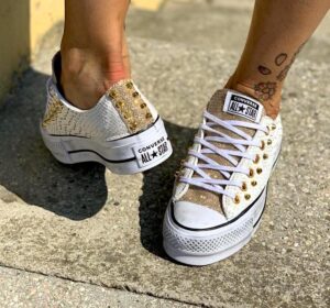 Converse All Star Personalizzate LOW Pitone Off-White & Borchie Oro
