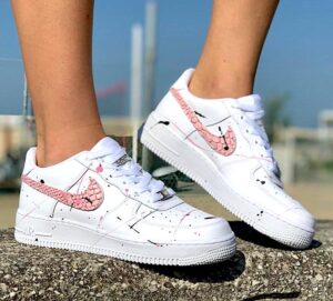 Nike Air Force One Custom Eco Pitone & Sporcatura Rosa