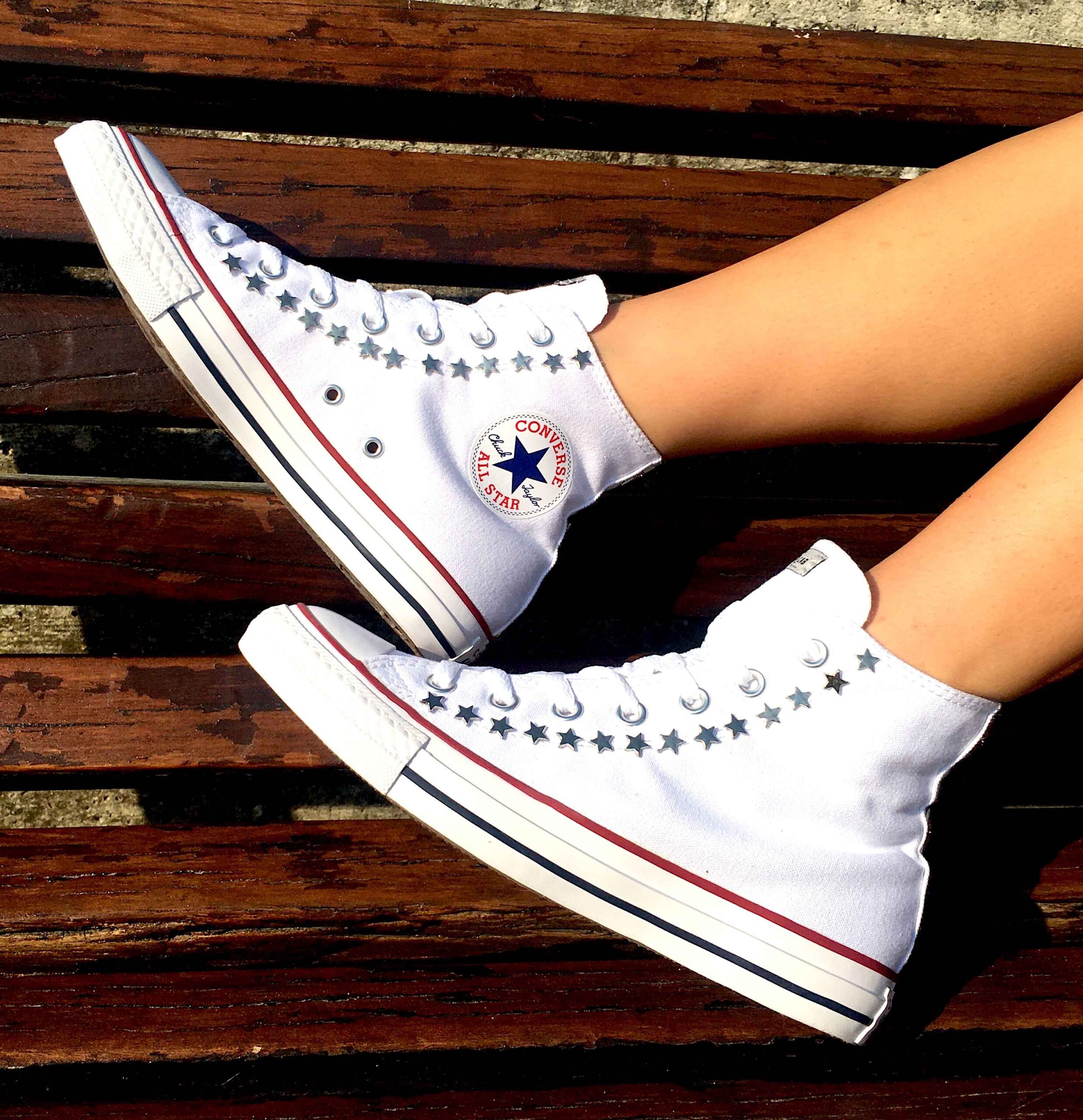 Converse All Star Personalizzate Bianca & Stelle نظافة الشعر