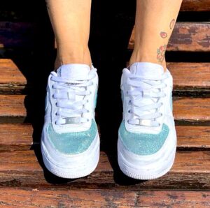 Nike Air Force One Custom Glitter Azzuro & Doppio Baffo Pelle Tiffany